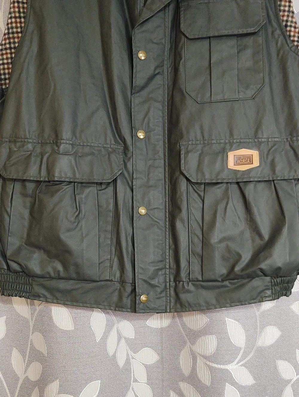 Vintage Woolrich Men's Waxed Cotton Plaid Wool Lined Corduroy Collar Green XL